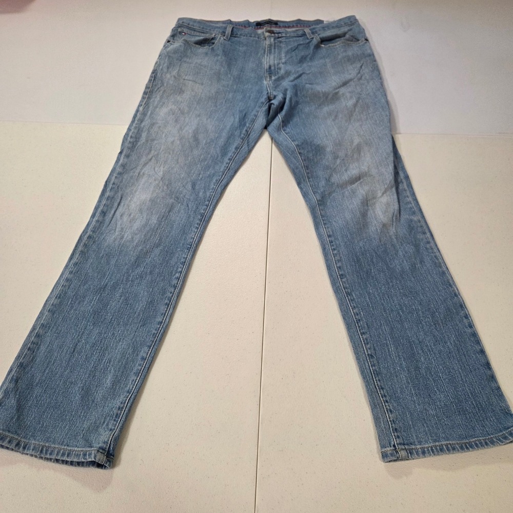 Tommy Hilfiger Mens Straight Leg Jeans Light Wash Blue 36x32 Stretch Denim